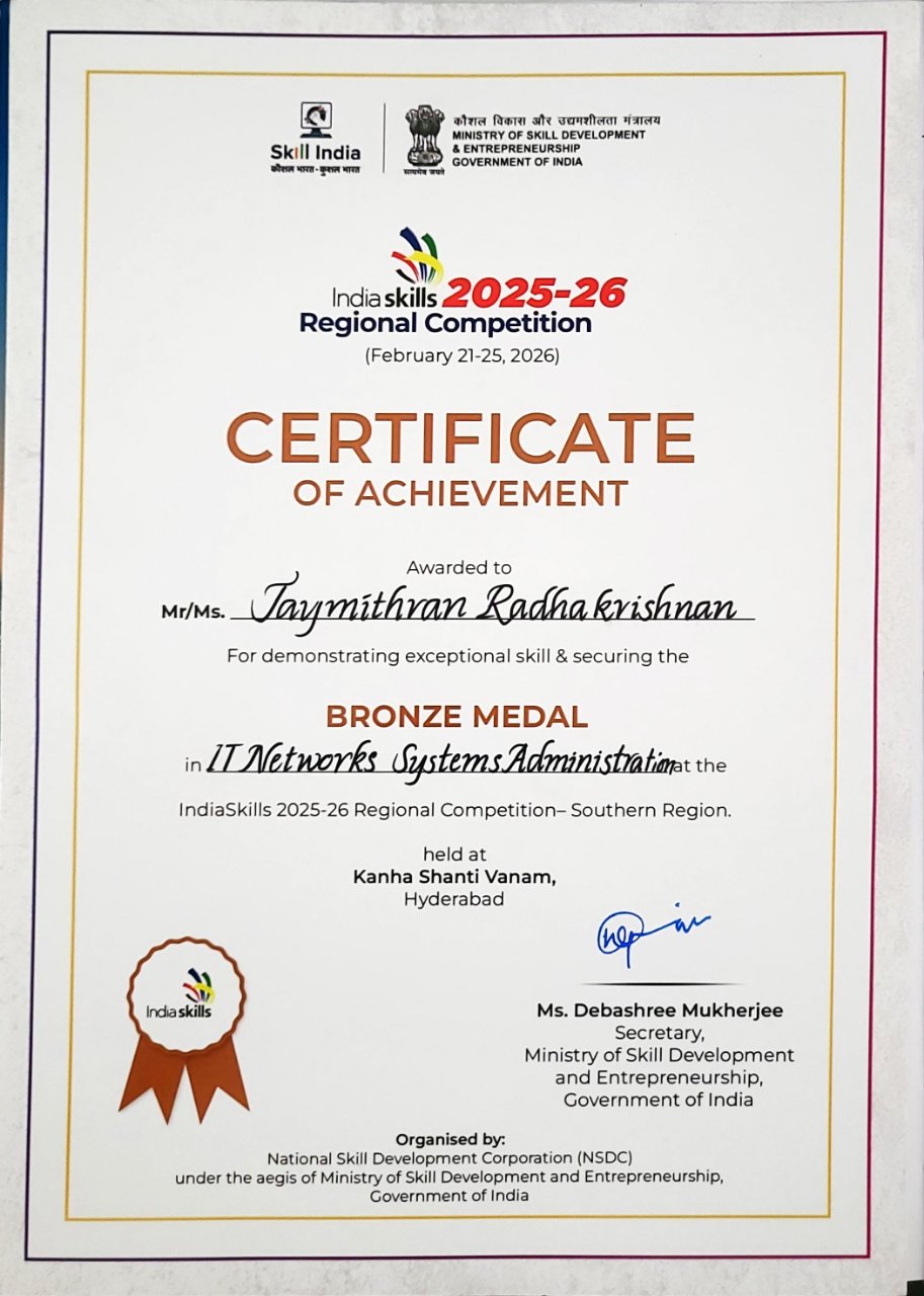 India Skills South Region Bronze Medal Ceremony